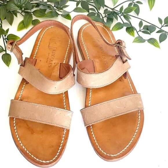 K.Jacques Barigoule leather sandal two wide bands natural honey tan 8.5 - Picture 11 of 11